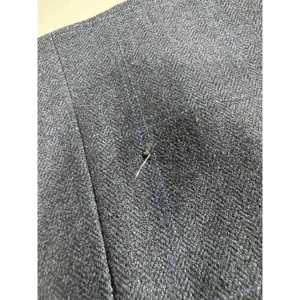 Lauren Ralph Lauren Men 44L Silk Wool Blazer Navy Windowpane Plaid Suit Jacket